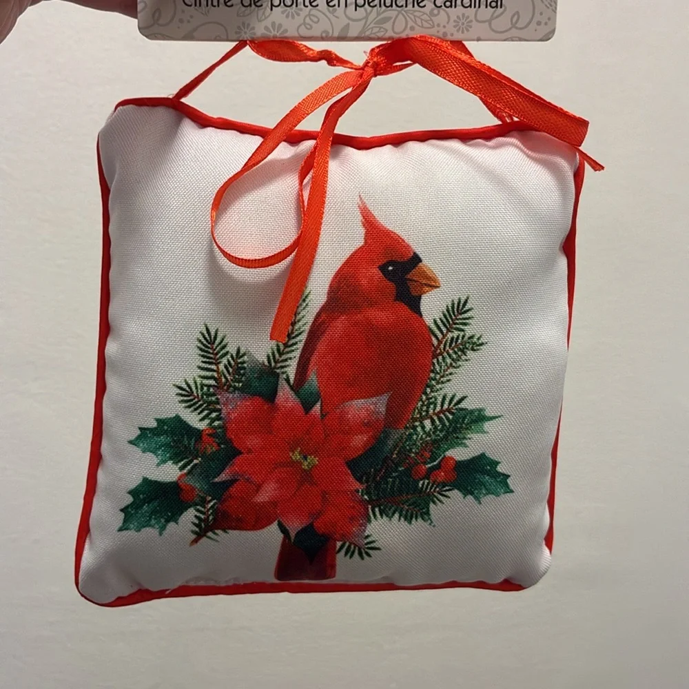 NWT- Cardinal Plush Door Hanger with Poinsetta